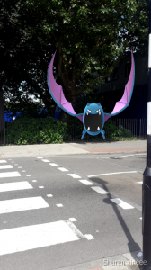 Image of a Pokemon Go Golbat in the middle of a road