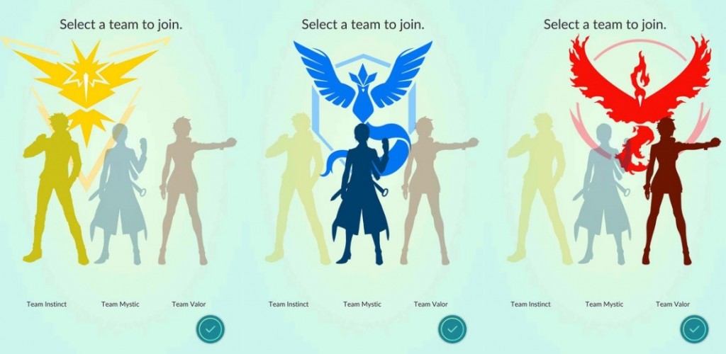 Image of Team selection pages from the Pokemon Go app