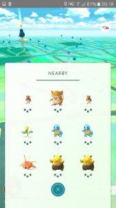 Pokemon Go gameplay image showing map interface with nearest Pokemon indicator